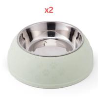 Paw Print Single Dining Pet Feedrer With Stainless Steel Bowl & Non Slip Rubber Bottom Green - 29.5X10Cm (Pack of 2)