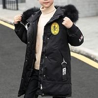 Kids Boys Coat Outerwear Solid Color Long Sleeve Coat Outdoor Cotton Cool Daily ArmyGreen Black Winter Fall 7-13 Years Lightinthebox - thumbnail