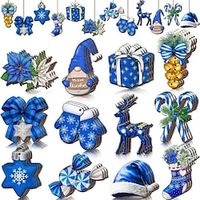 24pcs Christmas Tree Ornaments Xmas Wooden Christmas Winter Blue Star Candy Elk White Flowers Hanging Decoration Pendant For Outdoor Festival Party Gift (with Rope) miniinthebox - thumbnail