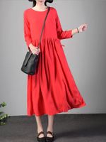 Casual Pure Color Long Sleeve O-Neck Dress