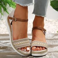 Women's Wedge Platform Sandals Summer Espadrille Ankle Strap Open Toe Beach Sandals Pink Wine Beige Sandals Lightinthebox