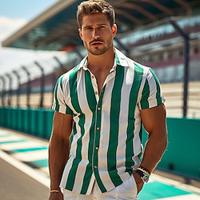 Stripe Striped Casual Comfortable Fashion Casual Men's Casual Shirt Sports Outdoor Street Causal Summer Turndown Short Sleeve Green S, M, L Viscose Fabric Shirt Lightinthebox