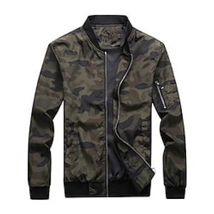 Men's Casual Jacket Durable Casual  Daily Daily Wear Vacation To-Go Zipper Standing Collar Warm Ups Comfort Leisure Jacket Outerwear Camo  Camouflage Pocket Army Green Grey  Winter Lightinthebox