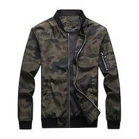 Men's Casual Jacket Durable Casual  Daily Daily Wear Vacation To-Go Zipper Standing Collar Warm Ups Comfort Leisure Jacket Outerwear Camo  Camouflage Pocket Army Green Grey  Winter Lightinthebox - thumbnail