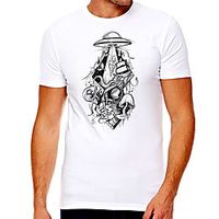 Men's Unisex Tee T shirt Hot Stamping Graphic Prints UFO Plus Size Print Short Sleeve Casual Tops Cotton Basic Designer Big and Tall White miniinthebox - thumbnail