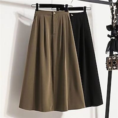 Women's Skirt Long Skirt Midi A line Black Khaki Skirts Ruched Elegant Fashion Casual Street Daily Fall Winter S M L Lightinthebox