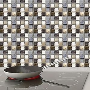 10pcs Mosaic Wall Panel Peel Stick Self Adhesive Tile Stickers, Kitchen Bathroom Retro Vinyl Tile Sticker Waterproof Peel And Stick 3D Mural Wall Stickers, Home Decor Decals 10x10cm/3.94''x3.94'' miniinthebox