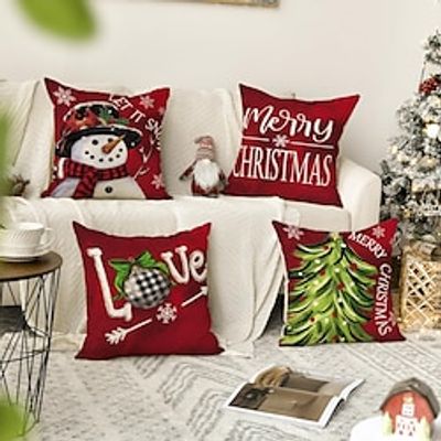 Christmas Snowman Pillow Cover 4PC Soft Decorative Square Cushion Case Pillowcase for BedroomLivingroom Sofa Couch Chair miniinthebox