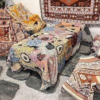 1pc Flower Woven Double Sided Multipurpose Blanket Bohemian Tapestry Hippie Room Decoration Abstract Geometry Blanket Tassel Woven Blanket Sofa Blanket Outdoor Hiking Backpacking Beach Travel Lightinthebox