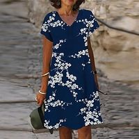 Women's Shift Dress Knee Length Dress Blue Short Sleeve Floral Print Spring Summer V Neck Casual Vacation 2022 S M L XL XXL 3XL Lightinthebox - thumbnail