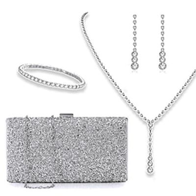 Bridal Jewelry Set of Four Fashionable And Minimalist Tassel Water Diamond Dinner Bag Full of Diamond Necklace Ear Studs Bracelet Lightinthebox