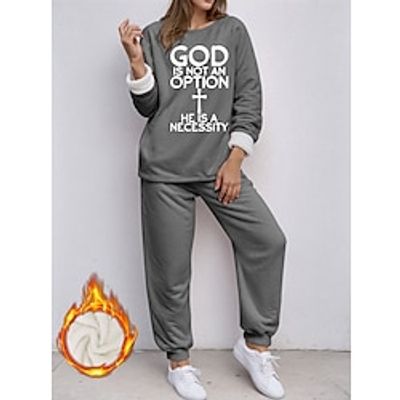 Women's Sweatshirt Tracksuit Pants Sets Fleece Lined Fleece Letter Black Dark Pink Blue Print Long Sleeve Outdoor Casual Warm Sports Round Neck Regular Fit Spring Fall Lightinthebox Women's Sweatshirt Tracksuit Pants Sets Fleece Lined Fleece Letter Black Dark Pink Blue Print Long Sleeve Outdoor Casual Warm Sports Round Neck Regular Fit Spring Fall Lightinthebox
