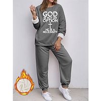 Women's Sweatshirt Tracksuit Pants Sets Fleece Lined Fleece Letter Black Dark Pink Blue Print Long Sleeve Outdoor Casual Warm Sports Round Neck Regular Fit Spring   Fall Lightinthebox - thumbnail