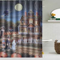 60x72 Inch Wizard Pumpkin Halloween Theme Polyester Fabric Shower Curtain Waterproof Curtain