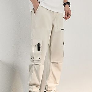 Men's Cargo Pants Trousers Workout Pants Casual Pants Drawstring Elastic Waist Multi Pocket Plain Comfort Outdoor Daily Going out Sports Fashion Black Apricot Lightinthebox