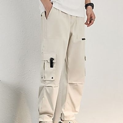 Men's Cargo Pants Trousers Workout Pants Casual Pants Drawstring Elastic Waist Multi Pocket Plain Comfort Outdoor Daily Going out Sports Fashion Black Apricot Lightinthebox