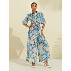 Floral Print Drawstring Tie-up Wide-leg Jumpsuit Lightinthebox