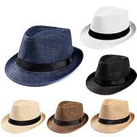 Unisex Sunhat Women Men Fashion Summer Casual Trendy Beach Sun Straw Jazz Band Hat Cowboy Fedora Hat miniinthebox - thumbnail