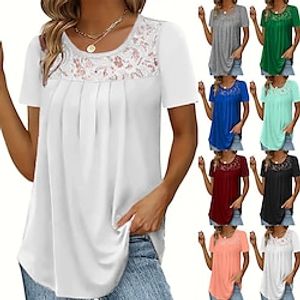 Shirt Blouse Women's Black White Pink Solid Color Lace Street Daily Fashion Round Neck S Lightinthebox