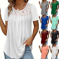 Shirt Blouse Women's Black White Pink Solid Color Lace Street Daily Fashion Round Neck S Lightinthebox - thumbnail
