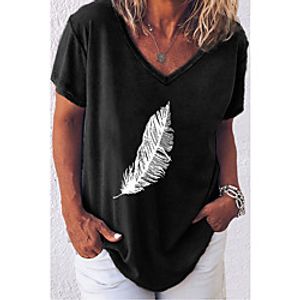 Women's T shirt Cartoon Print V Neck Tops Loose White Red Black miniinthebox