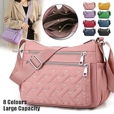 Women's Crossbody Bag Shoulder Bag Hobo Bag Nylon Outdoor Shopping Daily Embroidery Zipper Large Capacity Waterproof Durable Solid Color Quilted Sapphire Blue yellow. black. miniinthebox