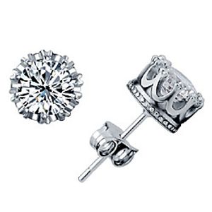 Women's Diamond Cubic Zirconia Stud Earrings Solitaire Round Cut Crown Ladies Sterling Silver Zircon Cubic Zirconia Earrings Jewelry Purple / Golden / White / Purple / White / Silver For miniinthebox