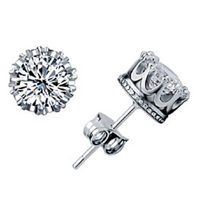 Women's Diamond Cubic Zirconia Stud Earrings Solitaire Round Cut Crown Ladies Sterling Silver Zircon Cubic Zirconia Earrings Jewelry Purple / Golden / White / Purple / White / Silver For miniinthebox