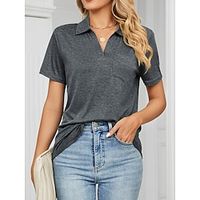 Polo T shirt Tee Women's Black White Wine Solid Color Pocket Daily Daily Shirt Collar Regular Fit S Lightinthebox - thumbnail