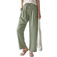 Women's Pants Trousers Linen Cotton Blend Plain Side Pockets Full Length Casual Daily Going out Weekend Black White S M Spring  Summer Lightinthebox