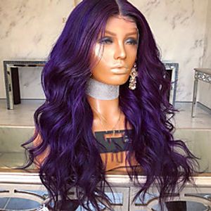 Synthetic Lace Front Wig Wavy Matte Kardashian Middle Part Lace Front Wig Long Dark Purple Synthetic Hair 22-26 inch Women's Heat Resistant Women Middle Part Purple / Glueless miniinthebox