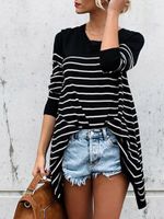 Casual Loose Women Striped O-neck Long Sleeve Blouses