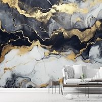 Abstract Marble Wallpaper Mural Black Glod Marble Wall Covering Sticker Peel and Stick Removable PVC/Vinyl Material Self Adhesive/Adhesive Required Wall Decor for Living Room Kitchen Bathroom miniinthebox