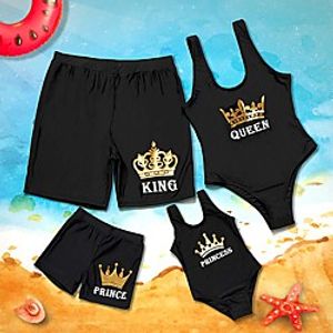 Family Look Swimwear Graphic Print Black Matching Outfits miniinthebox