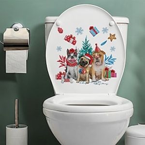 Christmas Dog Toilet Stickers, Self-adhesive Wall Stickers, Bathroom Decoration Decals, Toilet Lid Decorative Sticker, Toilet Lid Decal, Xmas miniinthebox