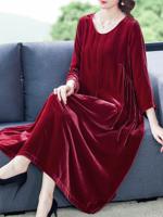 Autumn and winter new style female fashion western style large size loose mid-length skirt gold velvet dress