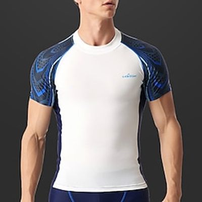 Men's Swim Shirt Rash Guard Skins Surfing Shirt Crew Neck Short Sleeve Sports  Outdoor Vacation Going out Casual Daily Quick dry Protection Breathable Soft Color Block Black White Activewear Fashion Lightinthebox