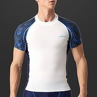 Men's Swim Shirt Rash Guard Skins Surfing Shirt Crew Neck Short Sleeve Sports  Outdoor Vacation Going out Casual Daily Quick dry Protection Breathable Soft Color Block Black White Activewear Fashion Lightinthebox - thumbnail