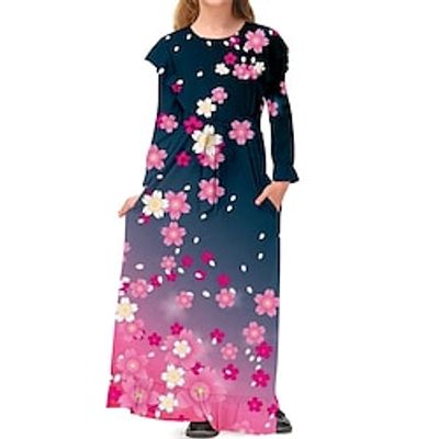 Kids Little Girls' Dress Floral A Line Dress Daily Holiday Vacation Print Pink Maxi Long Sleeve Casual Cute Sweet Dresses Spring Summer Regular Fit 3-10 Years Lightinthebox