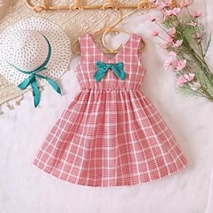 Kids Girls' Dress Plaid Casual Dress Above Knee Dress Outdoor V Neck Sleeveless Active Dress 3-7 Years Summer Pink Lightinthebox