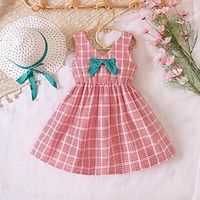 Kids Girls' Dress Plaid Casual Dress Above Knee Dress Outdoor V Neck Sleeveless Active Dress 3-7 Years Summer Pink Lightinthebox - thumbnail