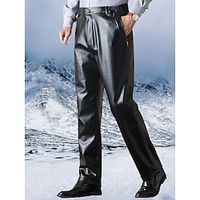 Men's Dress Pants Fleece Pants Trousers Faux Leather Pants Pocket Plain Comfort Breathable Outdoor Daily Going out PU Fashion Casual Black Lightinthebox - thumbnail