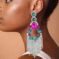 Women's Drop Earrings Hoop Earrings Tassel Fringe Precious Statement Imitation Diamond Earrings Jewelry White  Green  Rainbow For Wedding Party 1 Pair Lightinthebox - thumbnail