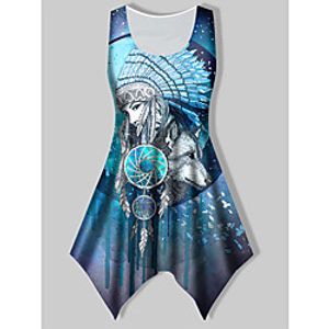 Women's Plus Size Tops Tank Top Print Graphic Portrait Large Size Crewneck Sleeveless Basic Big Size XL XXL 3XL 4XL 5XL Blue miniinthebox
