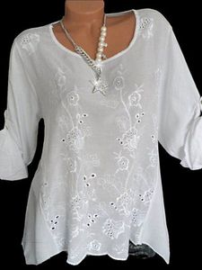 Round Neck Embroidered Loose Fitting Embroidery Blouses