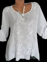 Round Neck Embroidered Loose Fitting Embroidery Blouses - thumbnail
