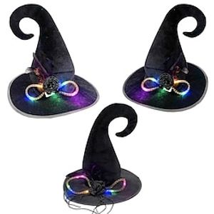 Witch Hat Halloween Children's Adult Ball Dress Up Golden Velvet Corner Hat Elf Witch Hat Witch Hat Glow Lightinthebox