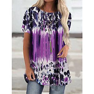 Women's T Shirt Dress Tee Dress Short Mini Dress Purple Half Sleeve Tie Dye Print Fall Summer Round Neck Casual 2021 S M L XL XXL 3XL miniinthebox