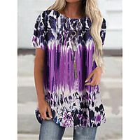 Women's T Shirt Dress Tee Dress Short Mini Dress Purple Half Sleeve Tie Dye Print Fall Summer Round Neck Casual 2021 S M L XL XXL 3XL miniinthebox - thumbnail