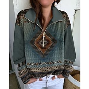 Women's Sweatshirt Pullover Basic Streetwear Ethnic Quarter Zip Print Blue Geometric Tribal Daily Standing Collar Long Sleeve S M L XL XXL Lightinthebox